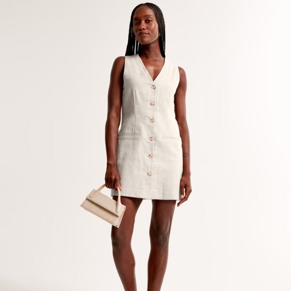 NWT Abercrombie Mara Linen-Blend Vest Mini Dress